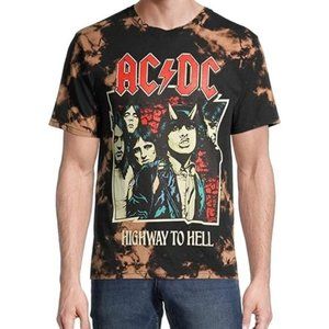 ACDC Highway To Hell Bleach effect Tie Dye Graphic Band Tee T shirt Size M
